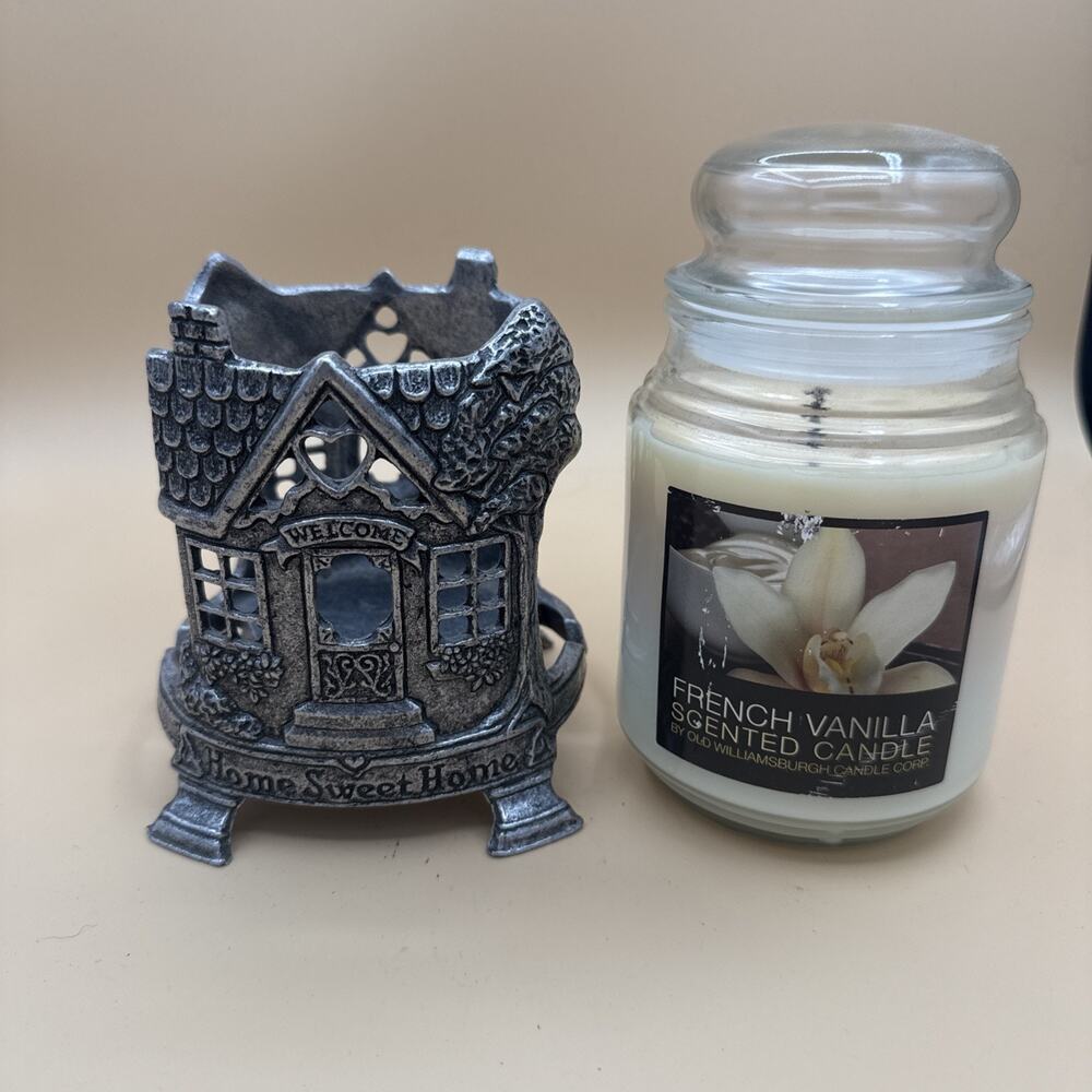 Pewter Jar Candle Holder Home Sweet Home Carson 1996 Yankee Candle Vintage